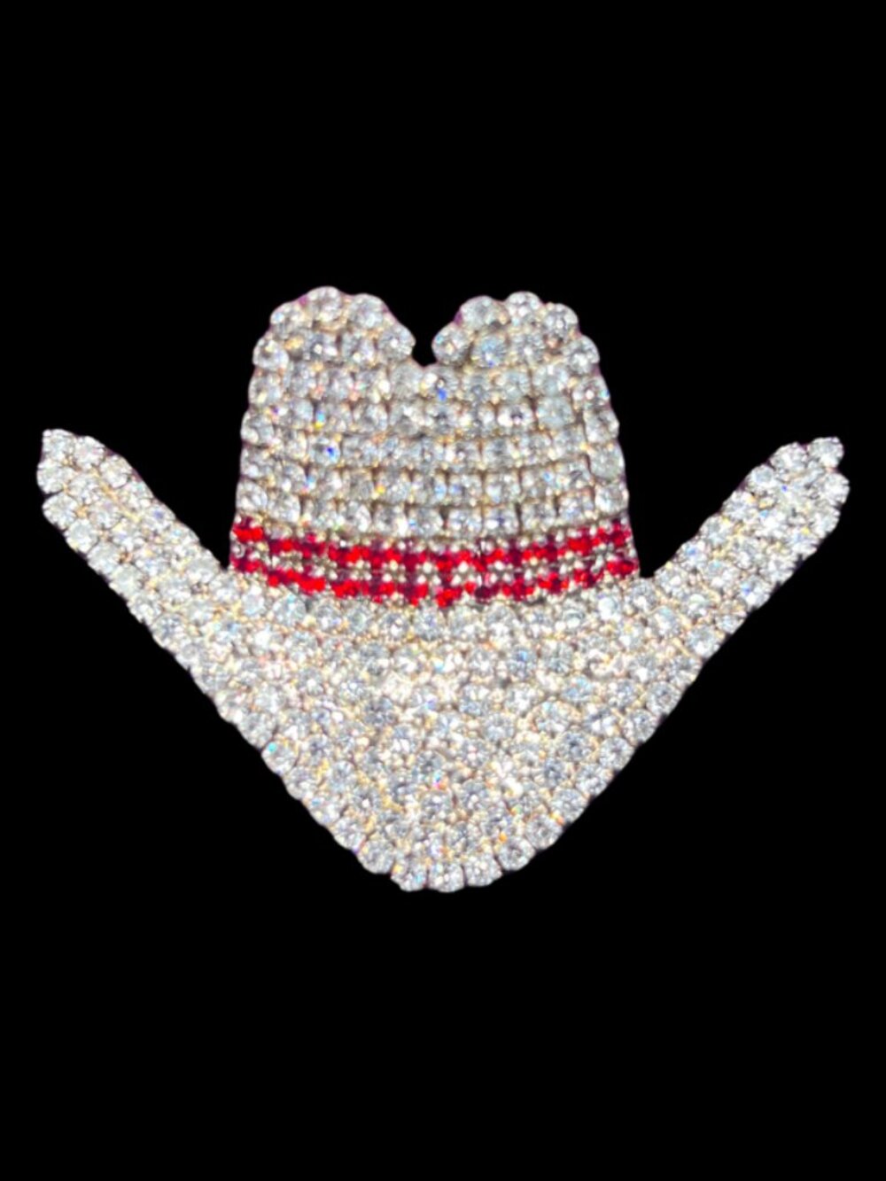 Vintage Rhinestone Cowboy Hat Brooch White/Clear with Red Trim